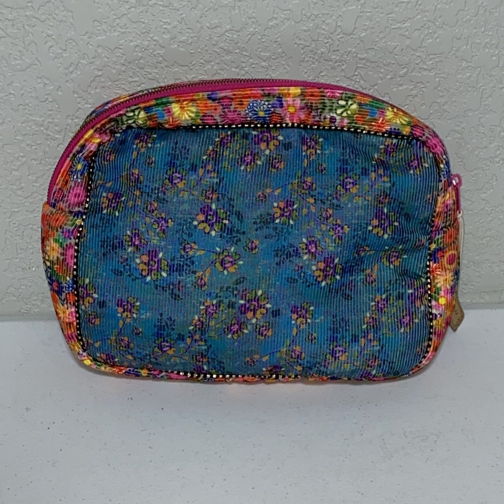 Natural Life Black Corduroy Embroidered Floral Cosmetic Toiletries Bag Pouch NEW - Picture 2 of 9